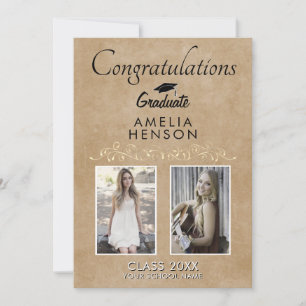 Carte Ornement d'or rustique Elegant 2 Photo Graduation