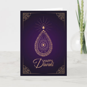 Carte Ornement en or violet et Rose Happy Diwali