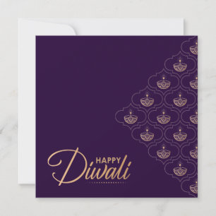 Carte Ornement en or violet et Rose Happy Diwali Card