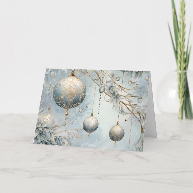 Carte Ornements de Noël Bleu et Or (Devant)