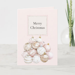 Carte Ornements de Noël Champagne Blanc Rose Blush