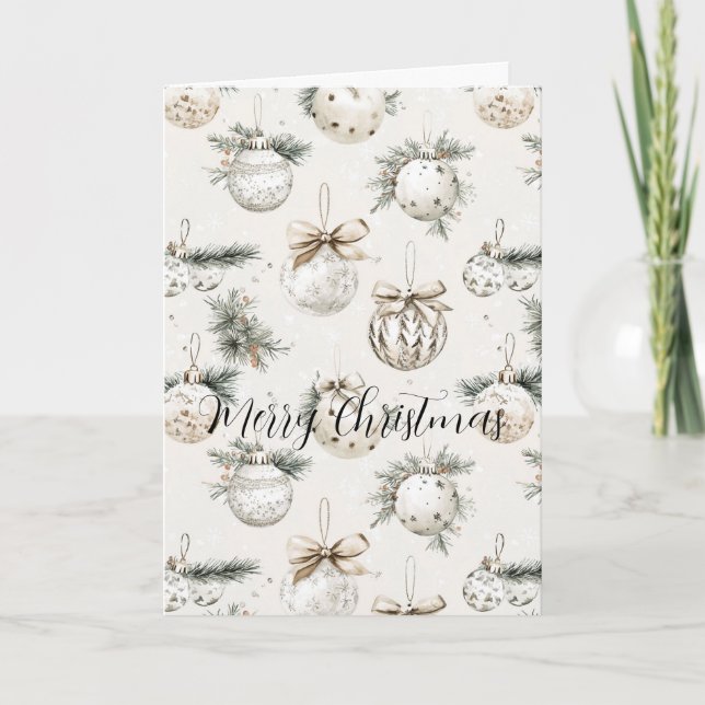 Carte Ornements de Noël Crème Chic (Devant)