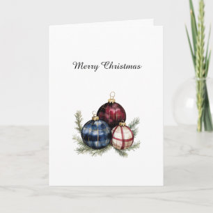 Carte Ornements de Noël de campagne couleur rouge bleu c