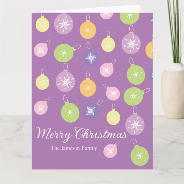Carte Ornements de Noël pastel flocons de neige violet   (Devant)