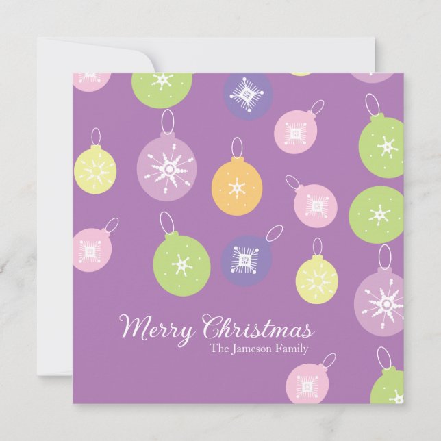 Carte Ornements de Noël Pastel Flocons de Neige Violet   (Devant)