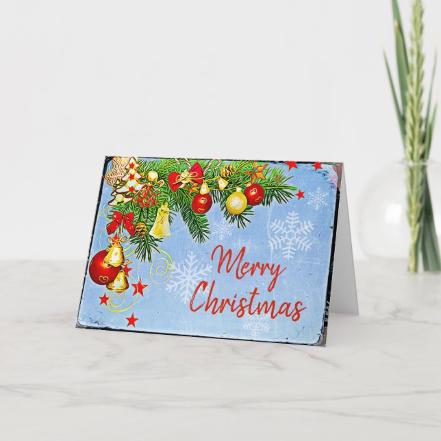 Carte Ornements de Noël personnalisés et pin (Devant)