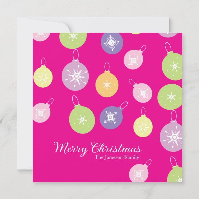 Carte Ornements de Noël roses flocons de neige  (Devant)