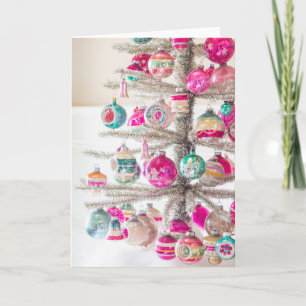 Carte Ornements de Noël vintage sur un arbre en pampille