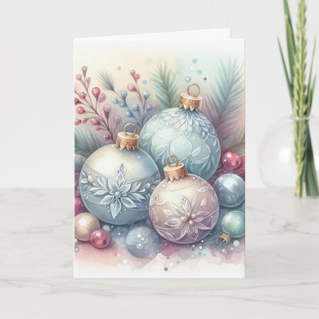 Carte Ornements de sapin de Noël à monogramme aquarelle  (Devant)