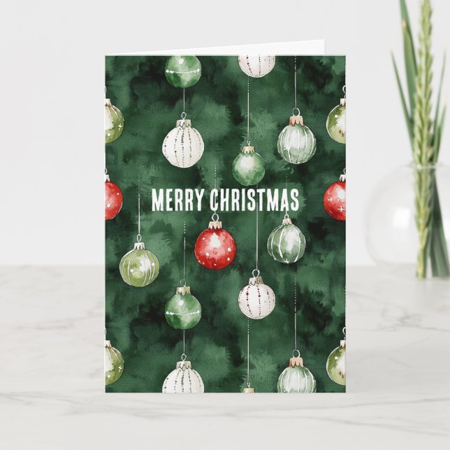 Carte Ornements verts rouges de Noël (Devant)