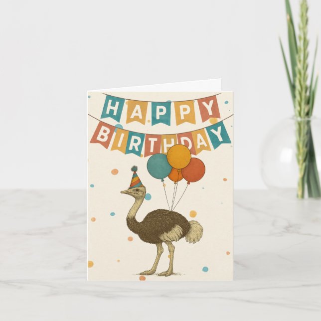 Carte Ostrich Birthday Card - Fun Party Animal (Devant)