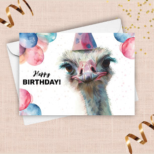 Carte Ostrich Funny Ballons colorés Casquette Joyeux ann