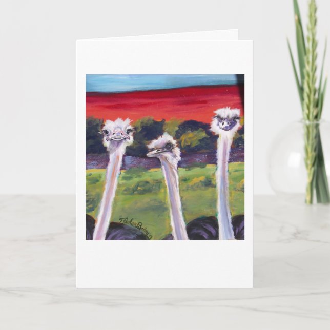 Carte Ostriches Greeting Card, Lit "Just Thinkin de Ya (Devant)