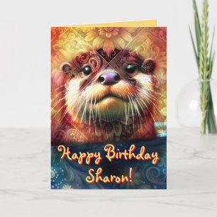 Carte Otter Abstrait Floral Personnalisé Anniversaire