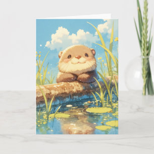 Carte Otter joueuse dans une prairie ensoleillée