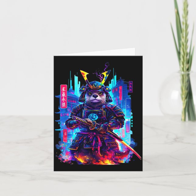 Carte Otter Katana Cyberpunk Neon Samurai Japanese Art  (Devant)