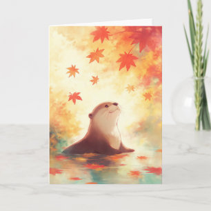 Carte Otter regarde sous les Feuilles en chute