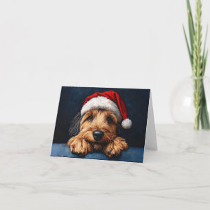 Carte Otterhound avec un chapeau de Père Noël