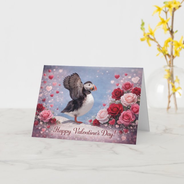 Carte Où l'amour prend son envol – Puffin Saint-Valentin (Fleur jaune)