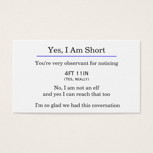 Carte "Oui, je suis à court" (Devant)