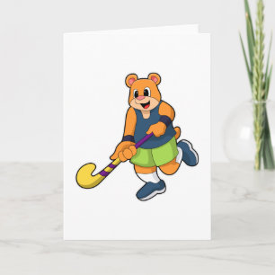Carte Ours au hockey avec une batte de hockey