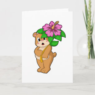 Carte Ours avec fleur d'Hibiscus