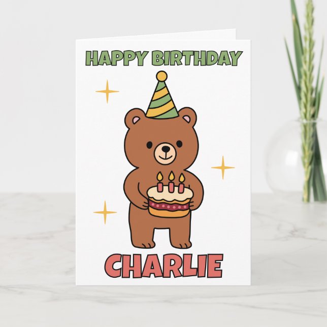 Carte Ours avec gâteau d'anniversaire Fête d'anniversair (Devant)