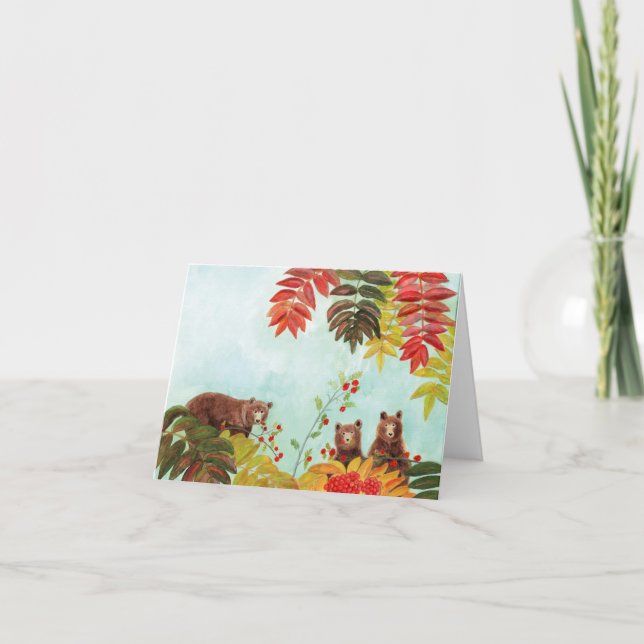 Carte Ours Brown Mangeant Baies Rowan Rouge (Devant)