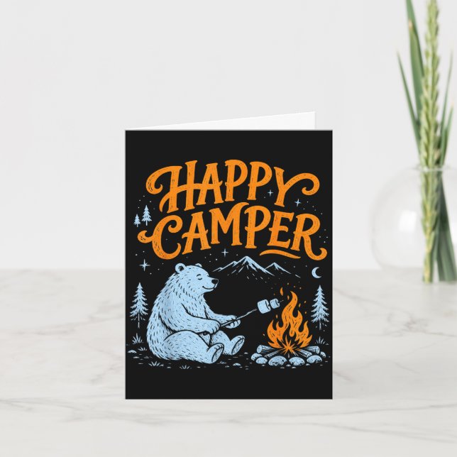 Carte Ours campeur heureux design de grillade de marshma (Devant)