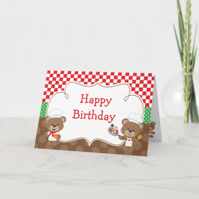 Carte Ours chef cuisinier fête (Devant)