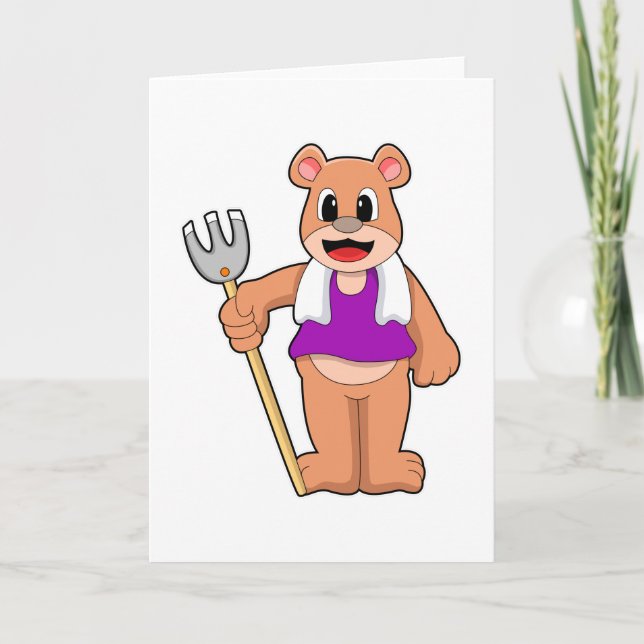 Carte Ours comme agriculteur avec râteau (Devant)