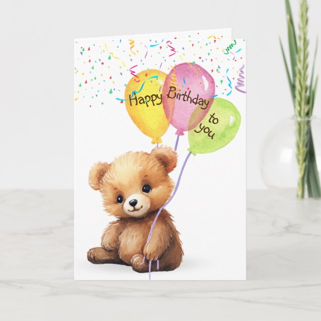 Carte Ours d'anniversaire avec ballons et confetti (Devant)