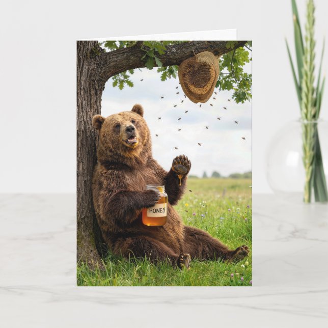 Carte Ours d'anniversaire avec un pot de miel (Devant)