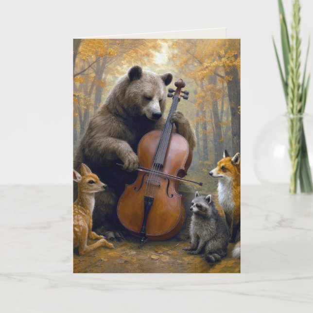 Carte Ours d'anniversaire jouant du violoncelle dans les (Devant)