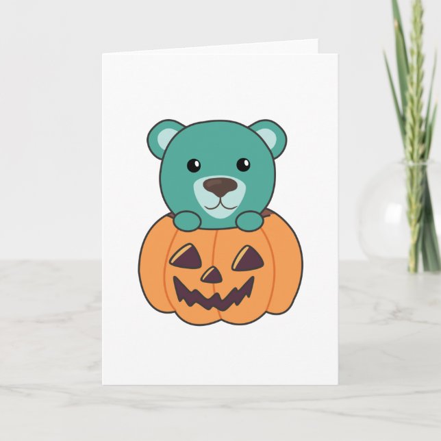 Carte Ours Dans Citrouille Doux Ours Joyeux Halloween (Devant)