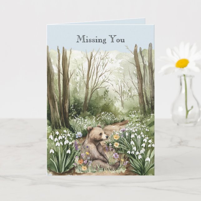 Carte Ours dans les bois Tu me manques (Petite plante)