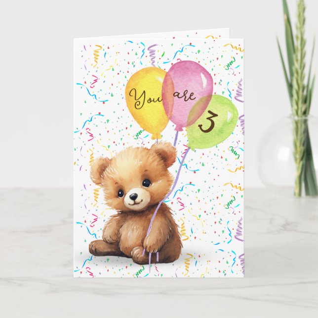Carte Ours de 3e anniversaire avec ballons (Devant)