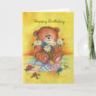 Carte Ours de joyeux anniversaire avec des marguerites