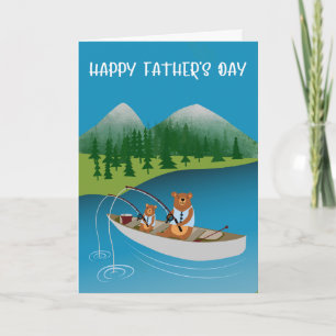 Carte Ours de la fête des pères pêchant dans un bateau