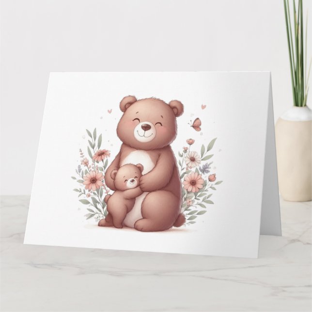 Carte Ours de maman adorable avec petit (Devant)