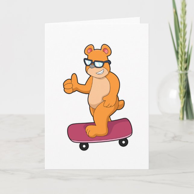Carte Ours en patineur avec skateboard (Devant)