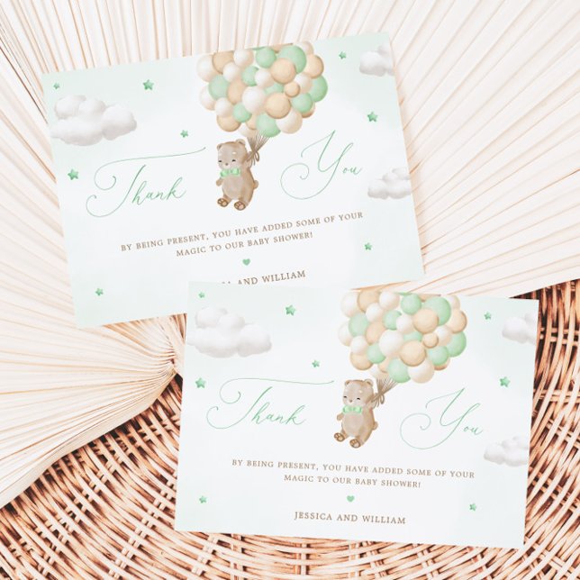 Carte Ours en peluche avec ballons verts Merci (Créateur téléchargé)