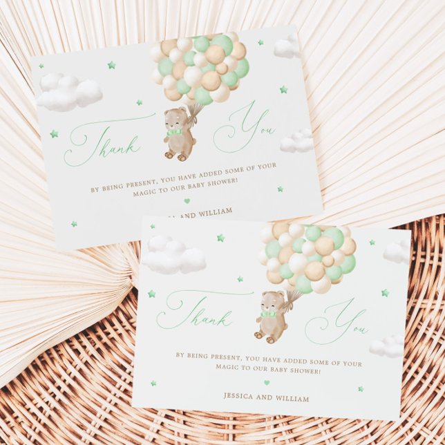 Carte Ours en peluche avec ballons verts Merci (Créateur téléchargé)