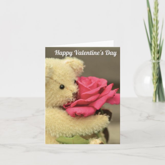 Carte Ours en peluche avec rose Saint-Valentin (Devant)
