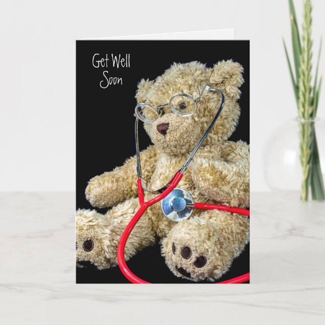 Carte ours en peluche avec stéthoscope médical (Devant)