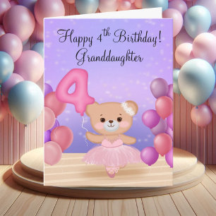 Carte Ours en peluche ballerine pour le 4ème anniversair