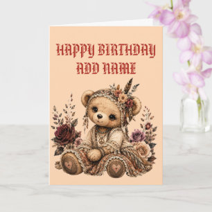 Carte Ours en peluche bohème vintage