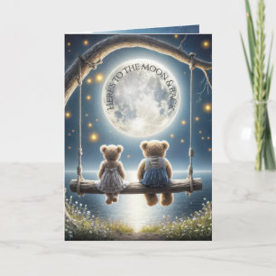 Carte Ours en peluche d'anniversaire sur une balançoire