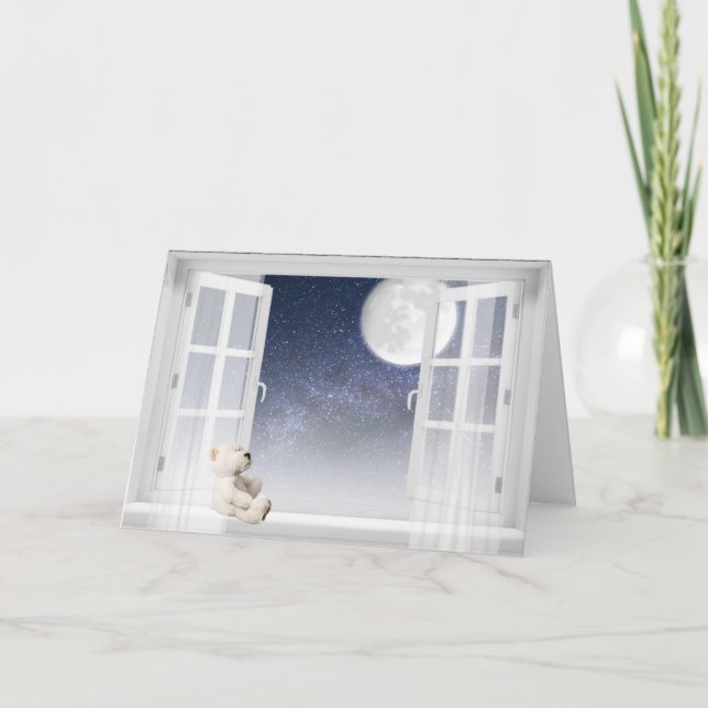 Carte ours en peluche dans la fenêtre pour l'amitié (Devant)