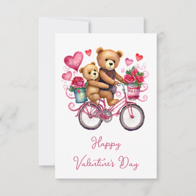 Carte Ours en peluche de la Saint-Valentin à bicyclette (Devant)